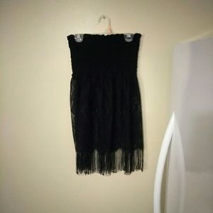 Black lace mesh tube top
